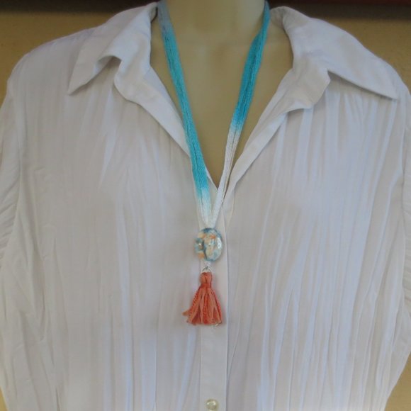 New Boho Fiber & Ceramic Hand Crafted Necklace - Picture 2 of 7